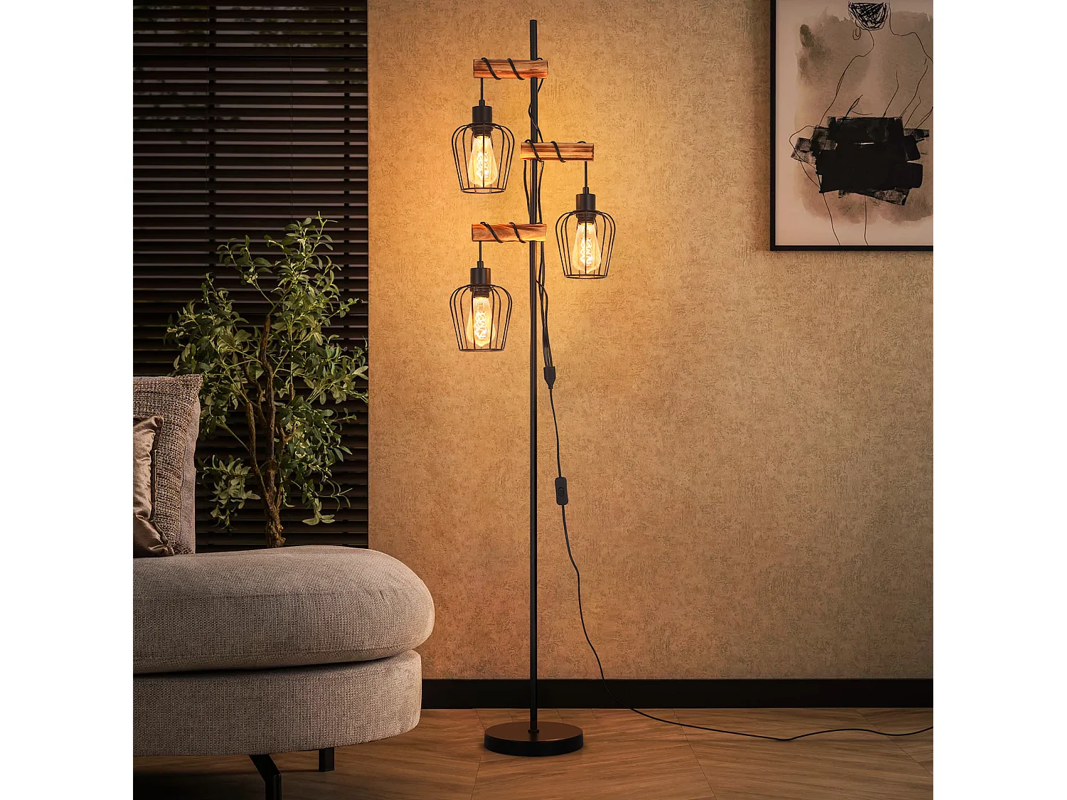 ZMH Lampadaire vintage salon industrielle 3x E27 rétro lampe de lecture rustique pour chambre sans ampoule