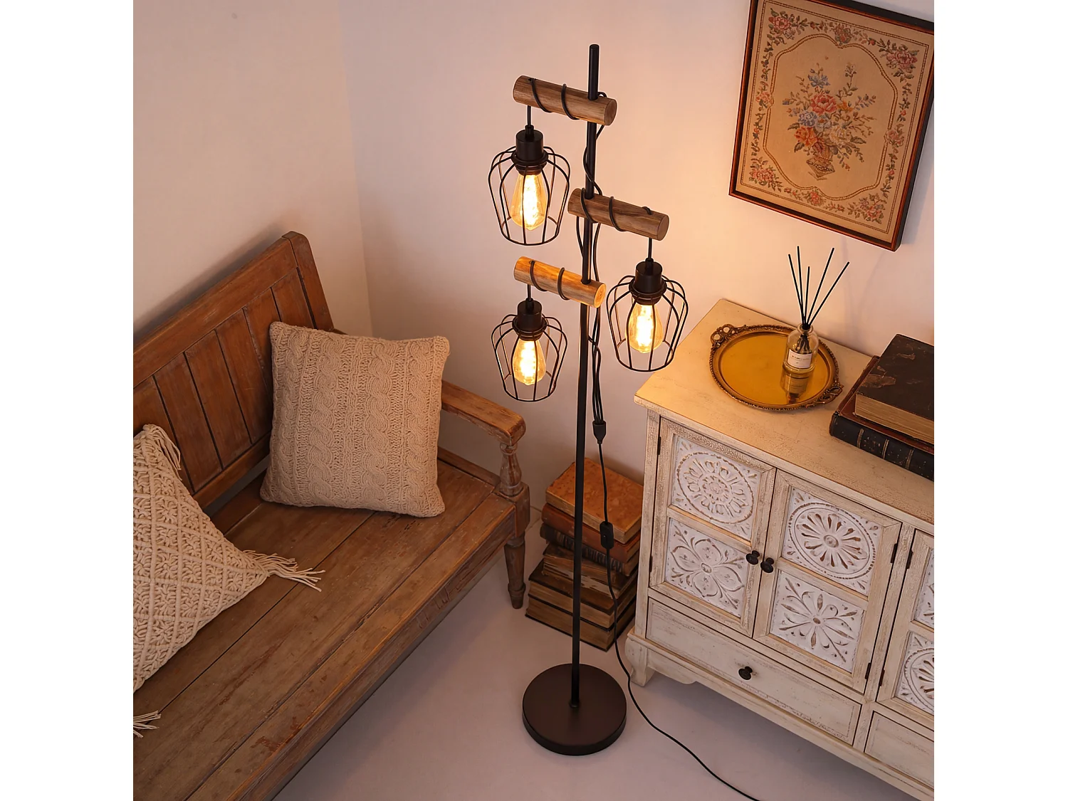 ZMH Lampadaire vintage salon industrielle 3x E27 rétro lampe de lecture rustique pour chambre sans ampoule