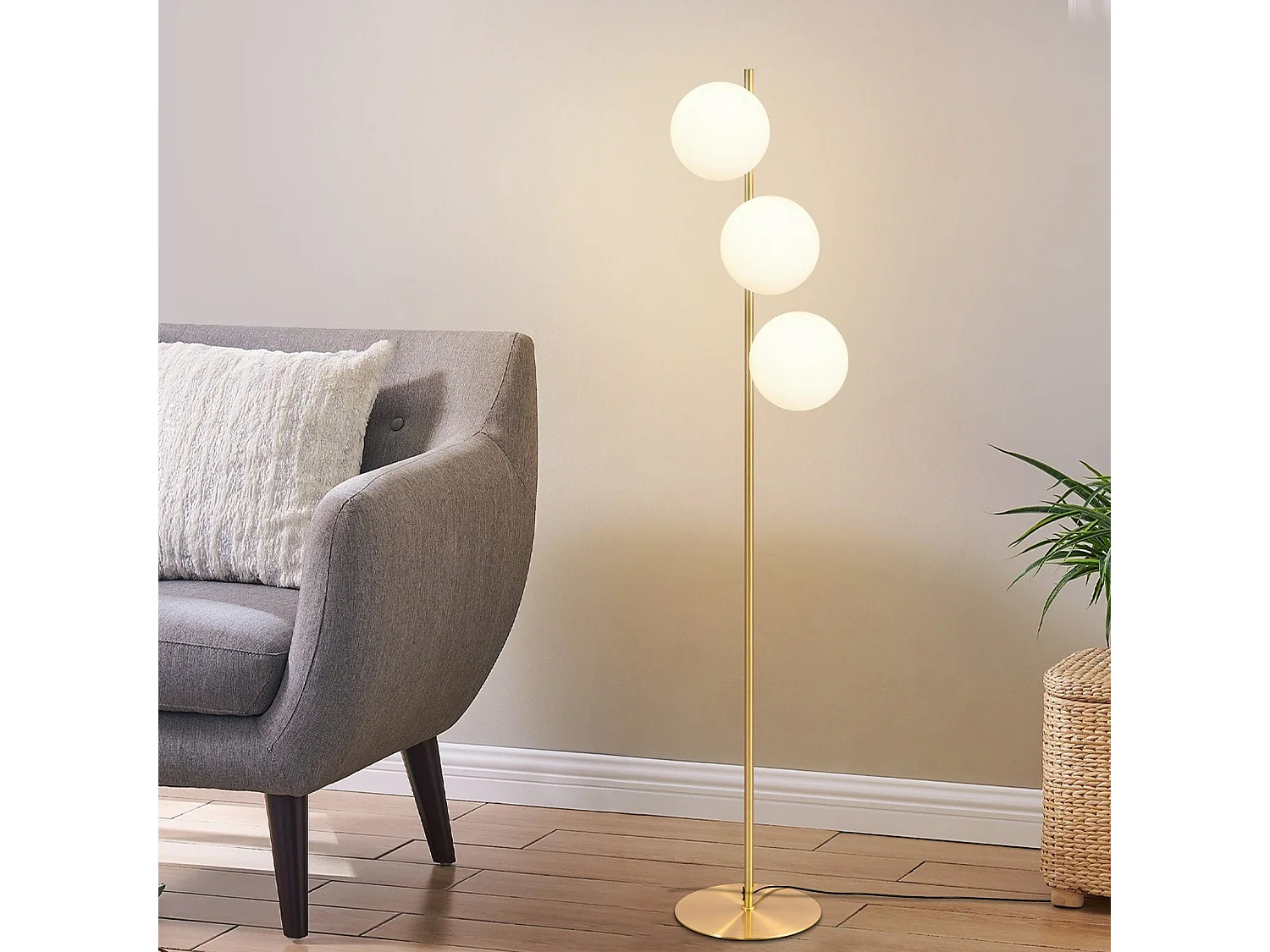 ZMH Lampadaire  Moderne - Lampadaire Salon E27 Or Design Lampe à 3 Flammes avec Interrupteur à Pied Métal Blanc Verre Industriel Lampe de Sol