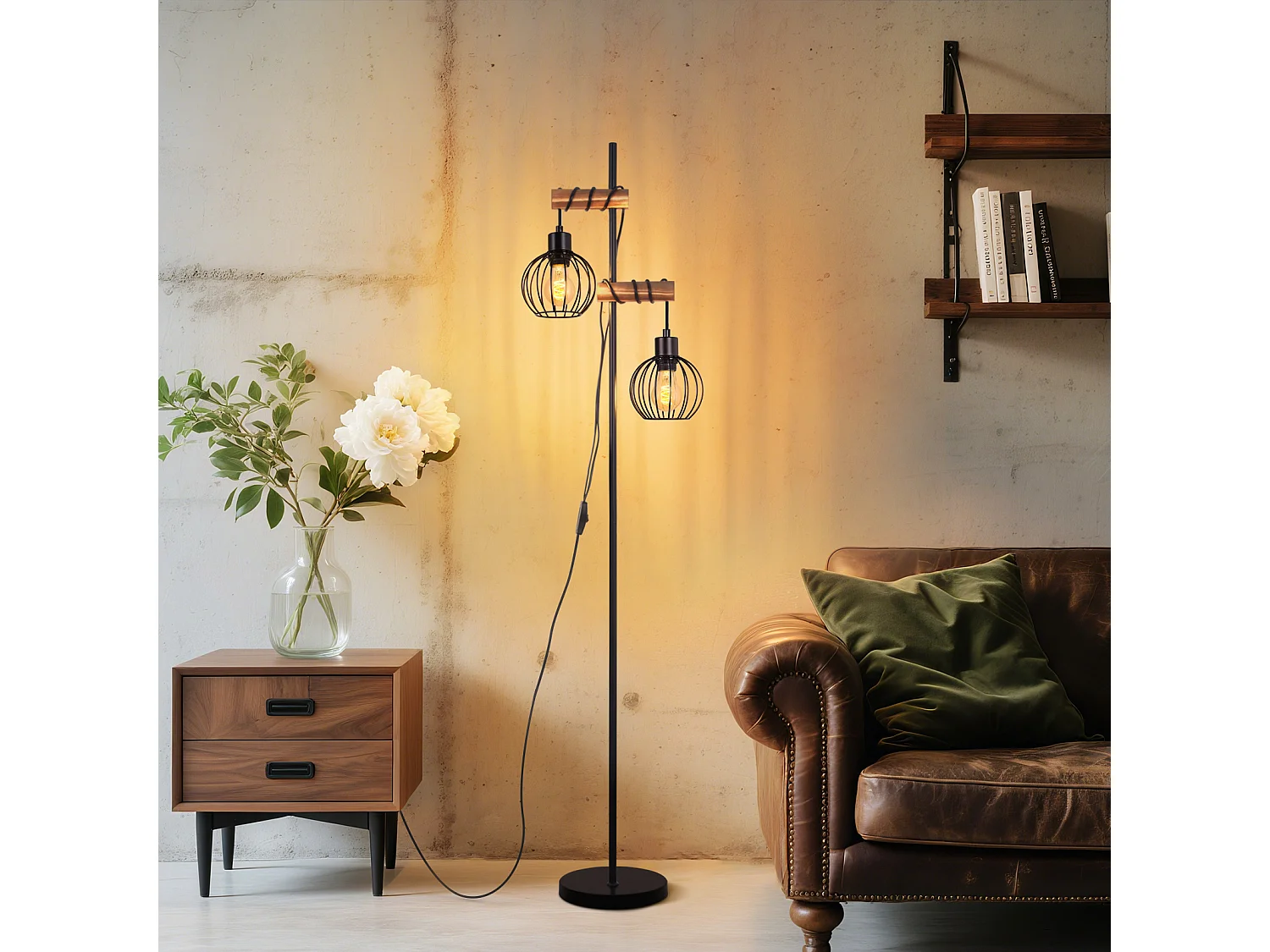 ZMH Lampadaire Noir vintage Douille E27 2 flammes design industriel métal  151cm - sans ampoule