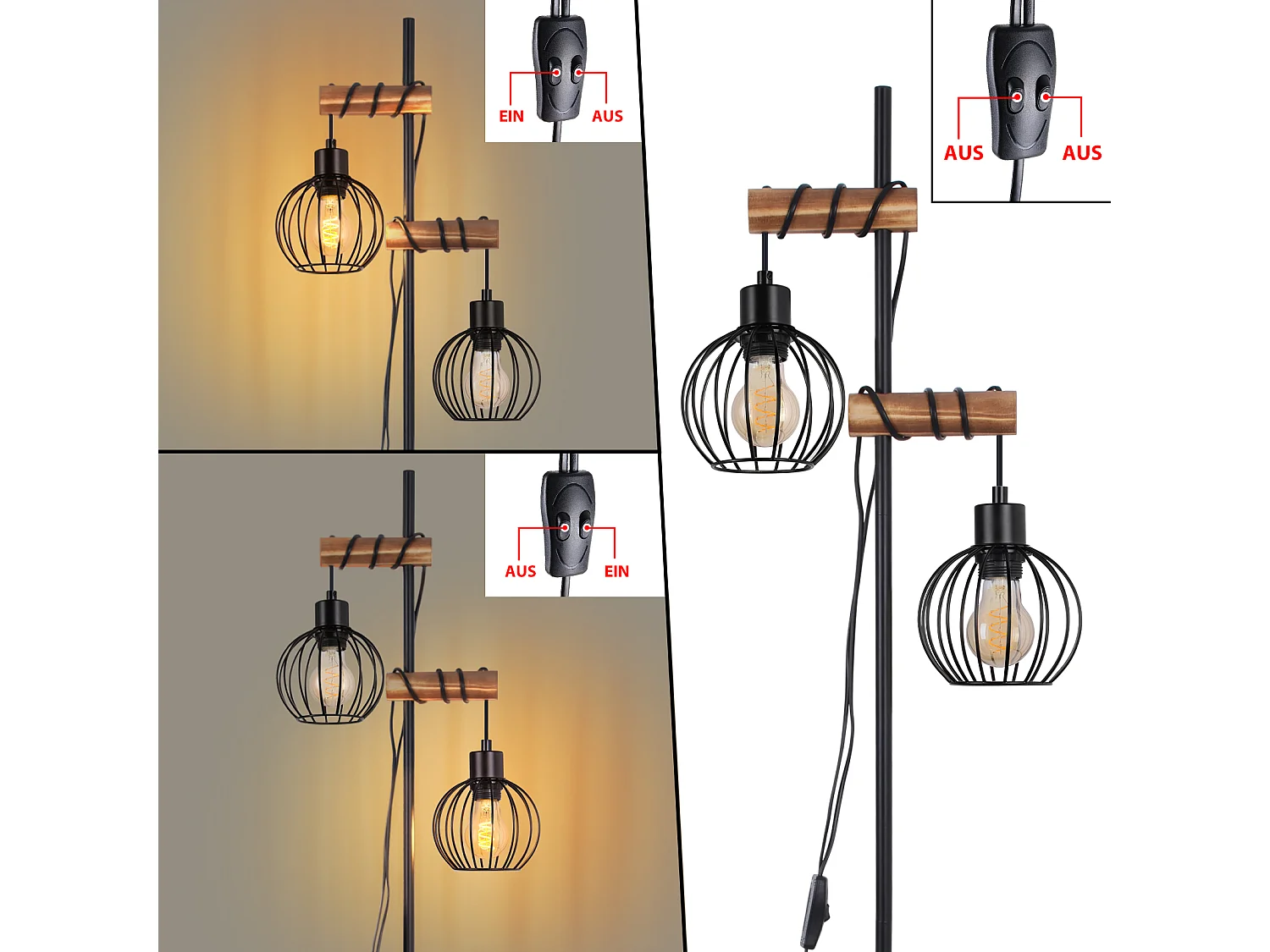 ZMH Lampadaire Noir vintage Douille E27 2 flammes design industriel métal  151cm - sans ampoule