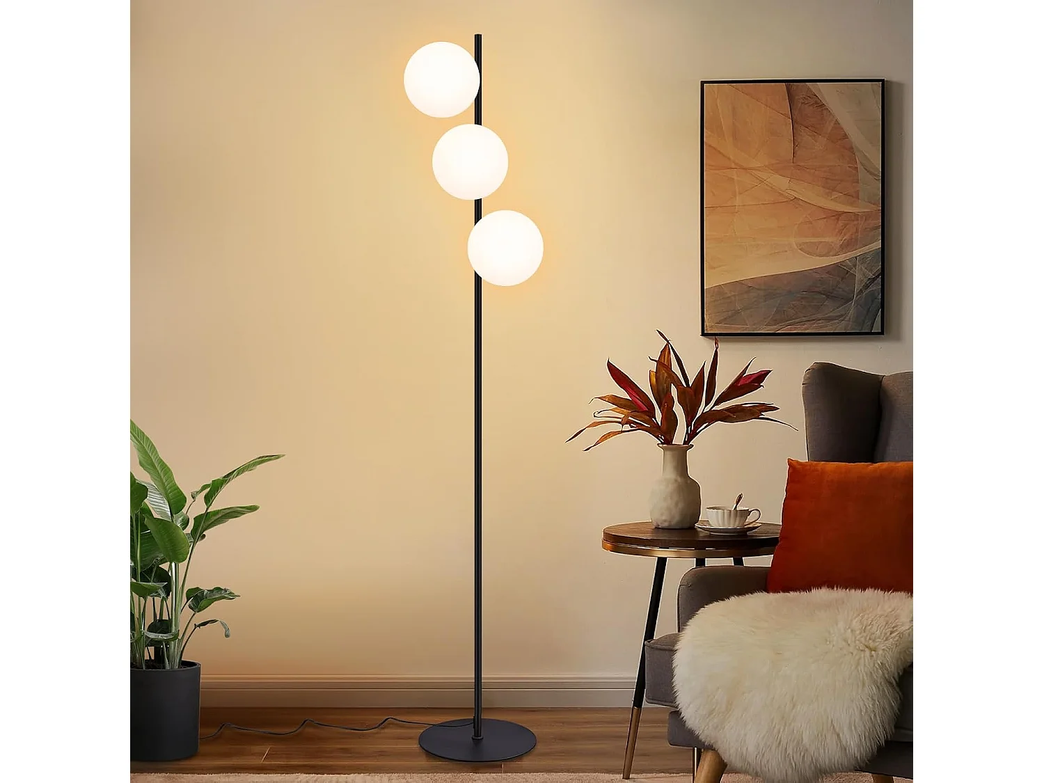 ZMH Lampadaire Noir 3 Lumières Pied E27 Moderne Design Métal Verre avec Interrupteur Pour Salon Bureau