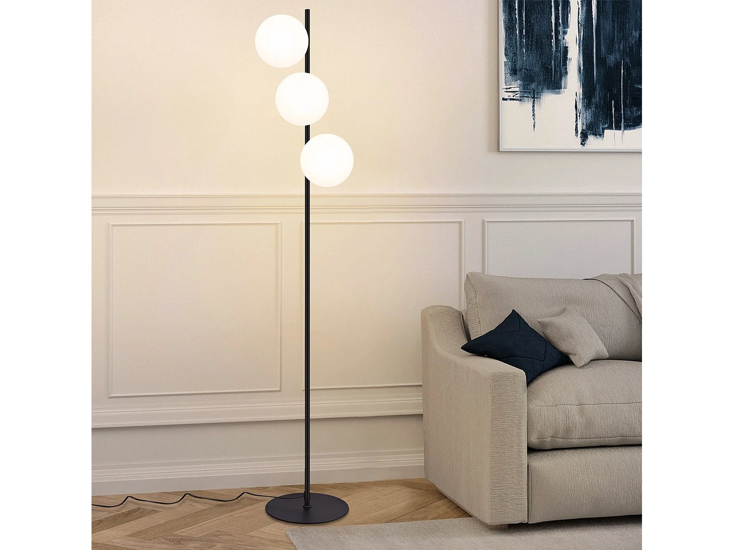 ZMH Lampadaire Noir 3 Lumières Pied E27 Moderne Design Métal Verre avec Interrupteur Pour Salon Bureau