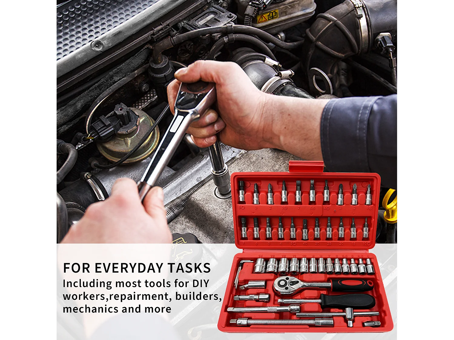 ZMH Coffret d'outils de réparation domestique de 46 pièces boîte à outils manuelle de base pour la réparation de la maison et de la voiture