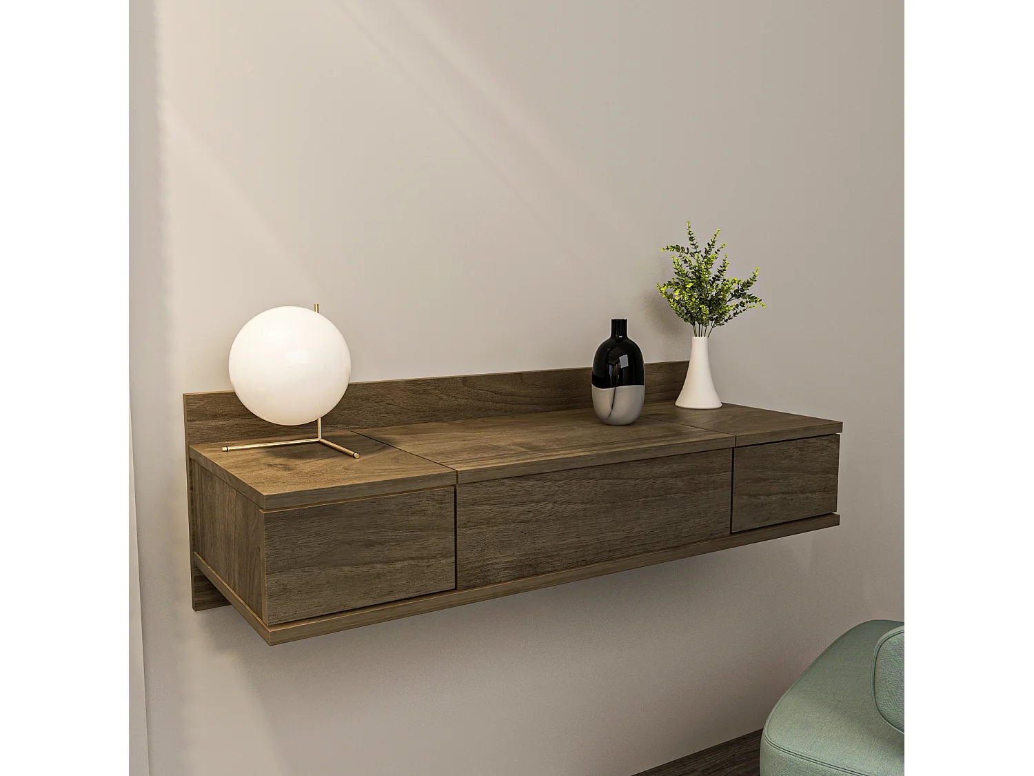 Decorotika Zenn Floating Makeup Vanity with Mirror and Drawers