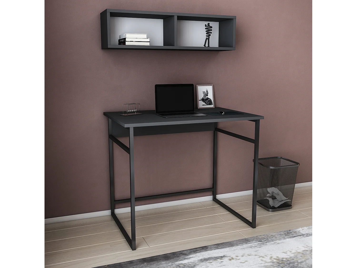 Decorotika Hussum Metal Frame Computer Desk with Wall Shelf - 90 cm W x 75 cm H x 60 cm D