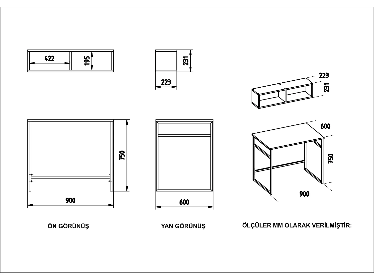 Decorotika Hussum Metal Frame Computer Desk with Wall Shelf - 90 cm W x 75 cm H x 60 cm D