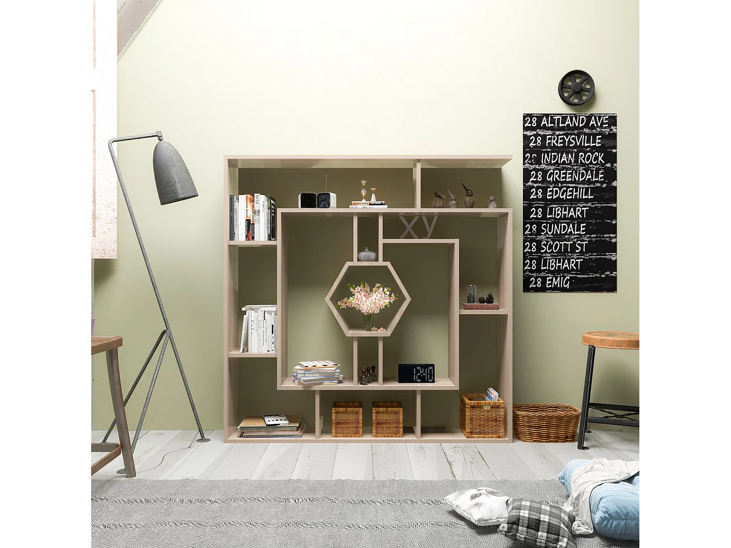 Decorotika Labrina Geometric Design Bookcase - 134 cm H x 134 cm W x 23 cm D