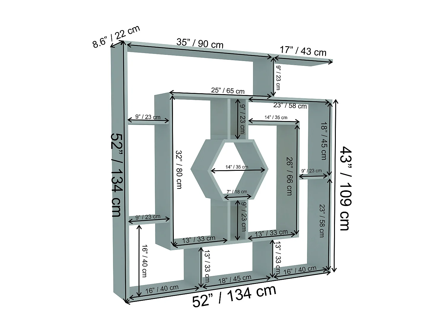 Decorotika Labrina Geometric Design Bookcase - 134 cm H x 134 cm W x 23 cm D