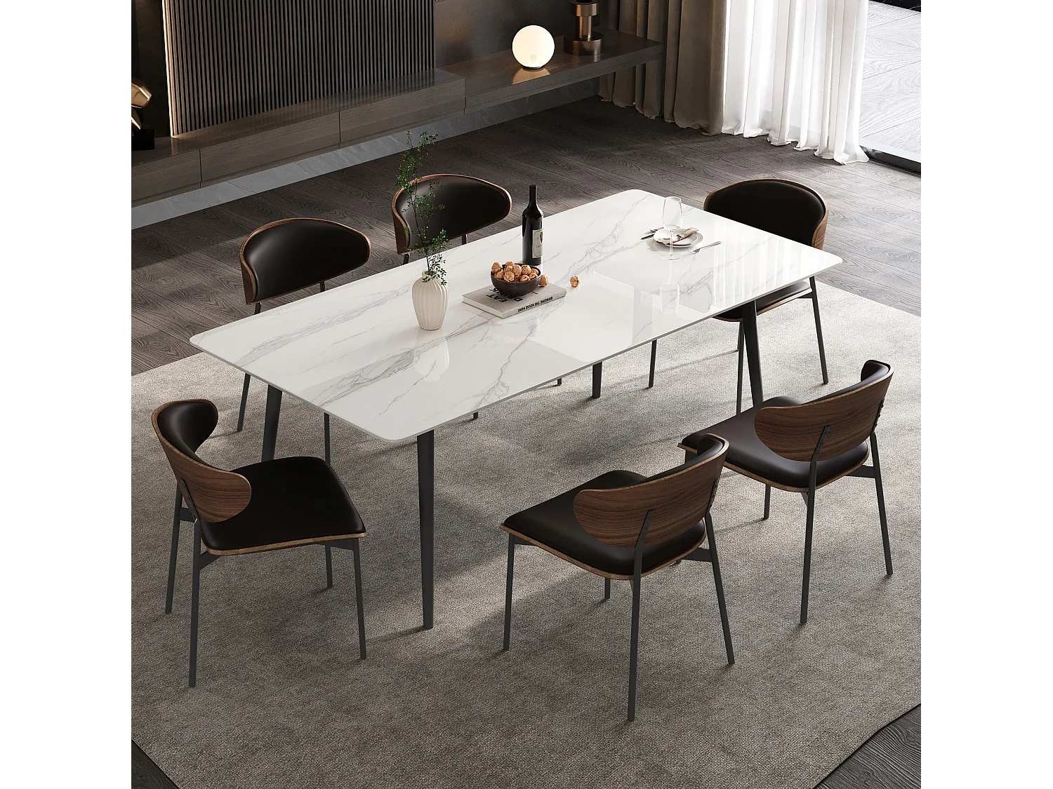 Table à Manger Moderne pour 4 à 6 Personnes, Plateau rectangulaire en Pierre frittée, Structure en Acier Carbone, pour Salle à Manger et Cuisine,160×80×75 cm, Blanc