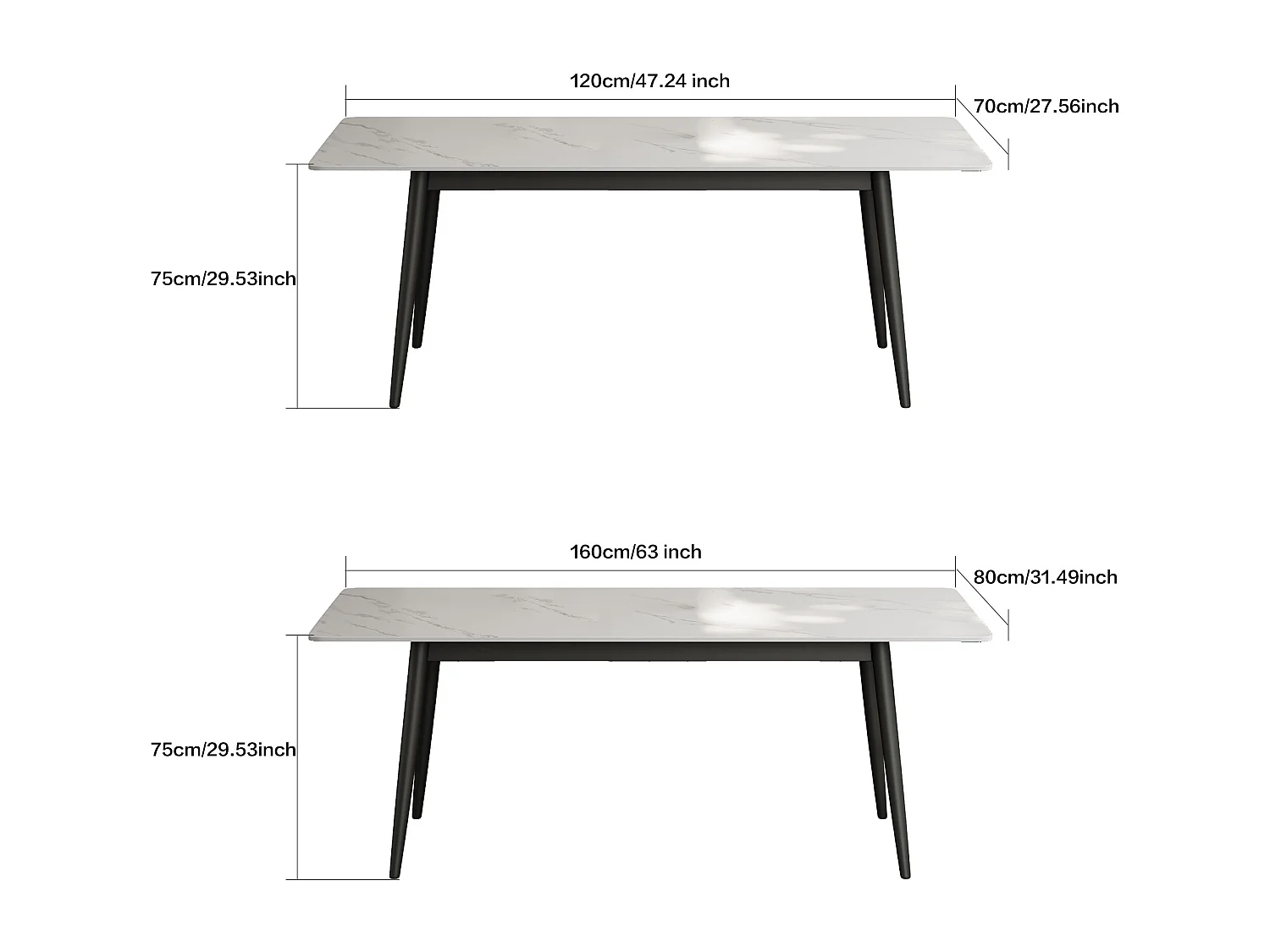 Table à Manger Moderne pour 4 à 6 Personnes, Plateau rectangulaire en Pierre frittée, Structure en Acier Carbone, pour Salle à Manger et Cuisine,120×70×75 cm, Blanc