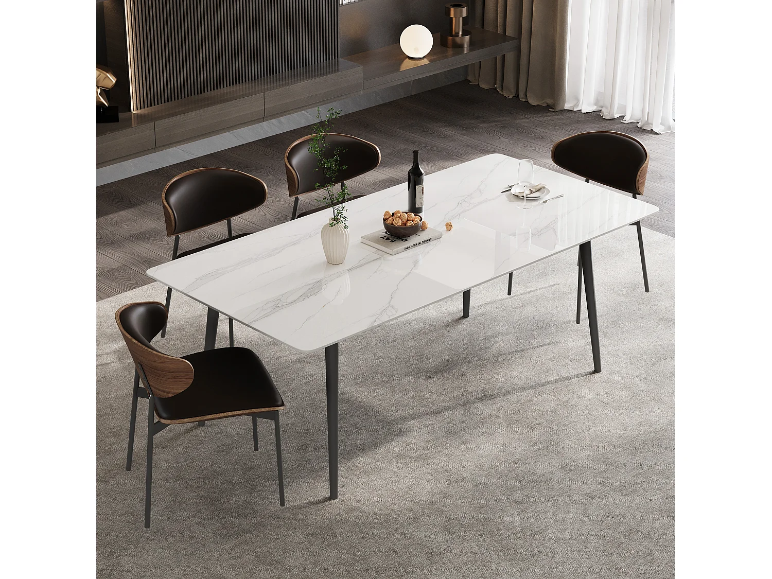Table à Manger Moderne pour 4 à 6 Personnes, Plateau rectangulaire en Pierre frittée, Structure en Acier Carbone, pour Salle à Manger et Cuisine,120×70×75 cm, Blanc