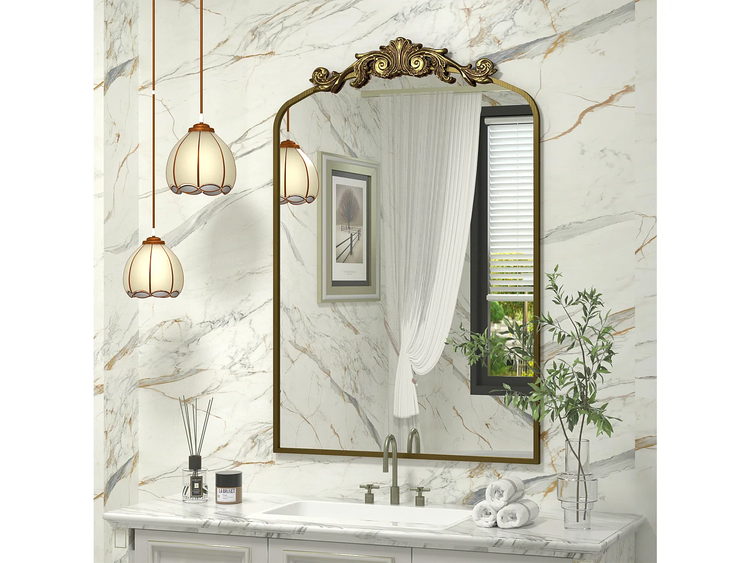 Miroir haute définition, miroir mural antidéflagrant 89,5 × 60,3 cm, avec cadre en alliage d’aluminium, pour chambre, couloir et salle de bain