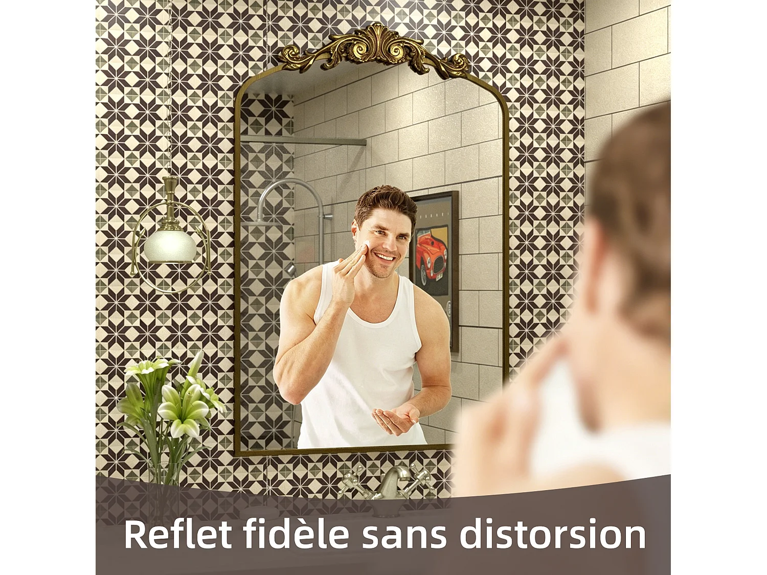 Miroir haute définition, miroir mural antidéflagrant 89,5 × 60,3 cm, avec cadre en alliage d’aluminium, pour chambre, couloir et salle de bain