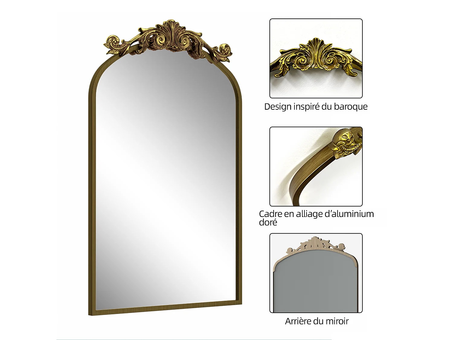 Miroir haute définition, miroir mural antidéflagrant 89,5 × 60,3 cm, avec cadre en alliage d’aluminium, pour chambre, couloir et salle de bain