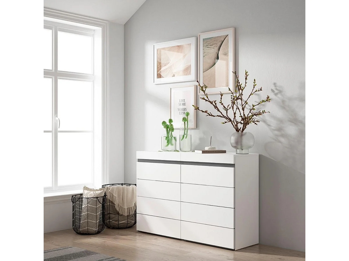 Cómoda Kroma con 8 cajones blanco 75x113,4x35 cm
