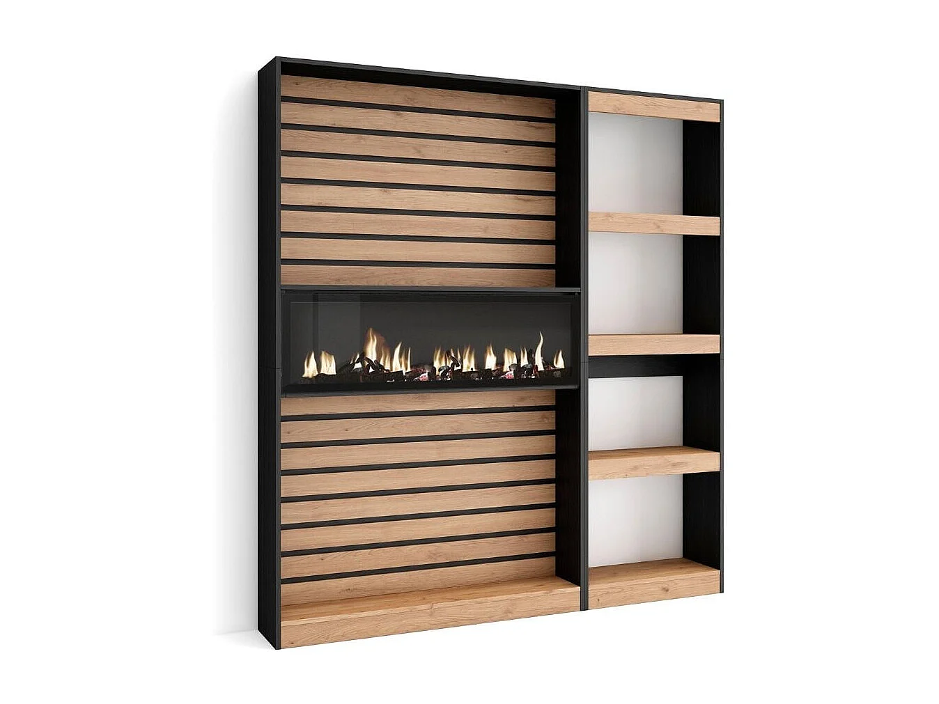 Estantería Kroma 4 estantes con chimenea izquierda natural/negro 186x170x25 cm
