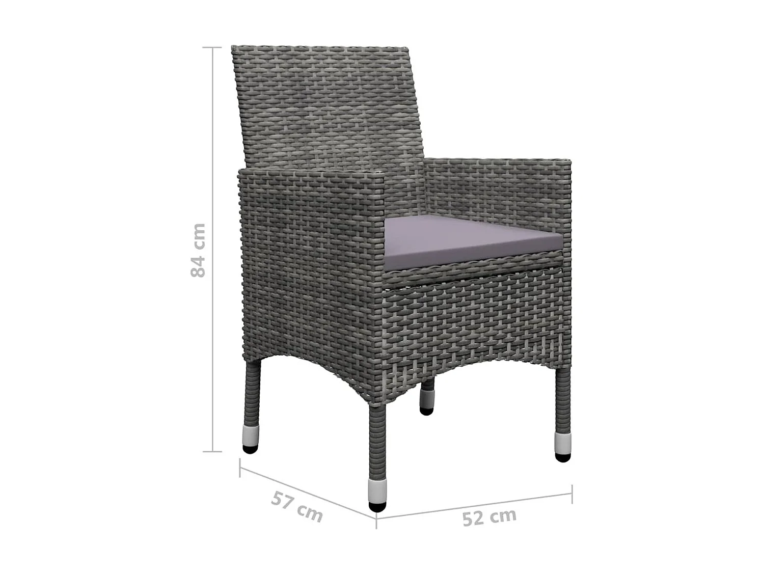 Conjunto de jardín 1 mesa+4 sillones con cojines gris