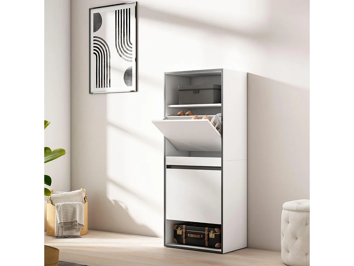 Zapatero Kroma 2 puertas abatibles 10 pares blanco 145x60x35 cm