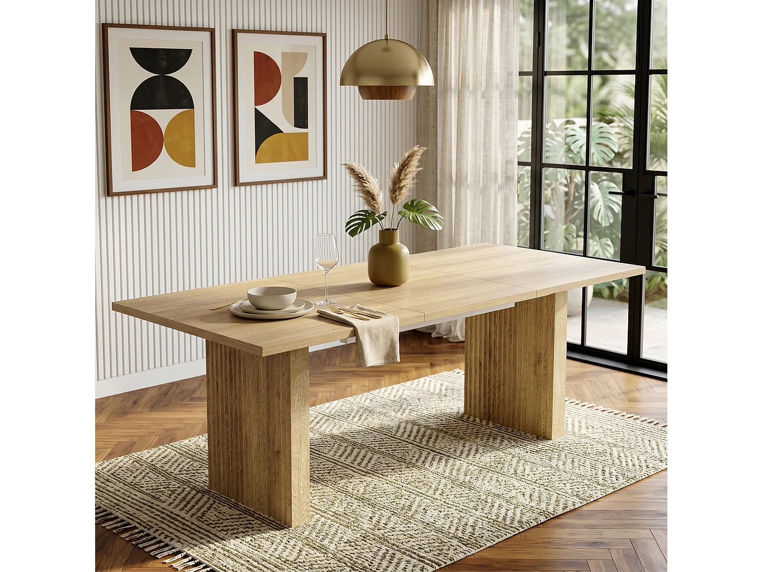 Table à manger extensible 140-200x90X75 cm, pou 6 à 8 personnes, rectangulaire,MDF,Chêne