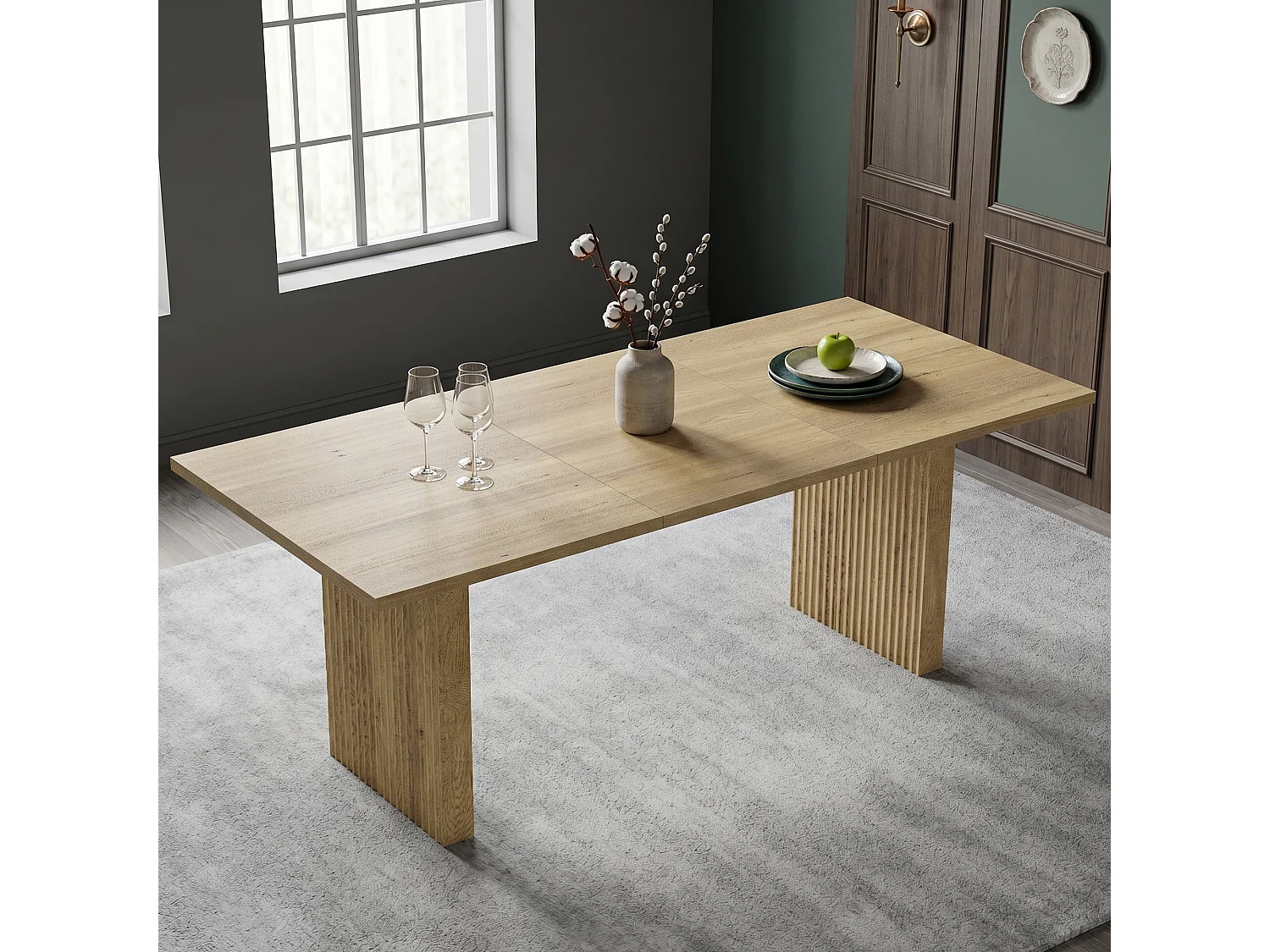Table à manger extensible 140-200x90X75 cm, pou 6 à 8 personnes, rectangulaire,MDF,Chêne