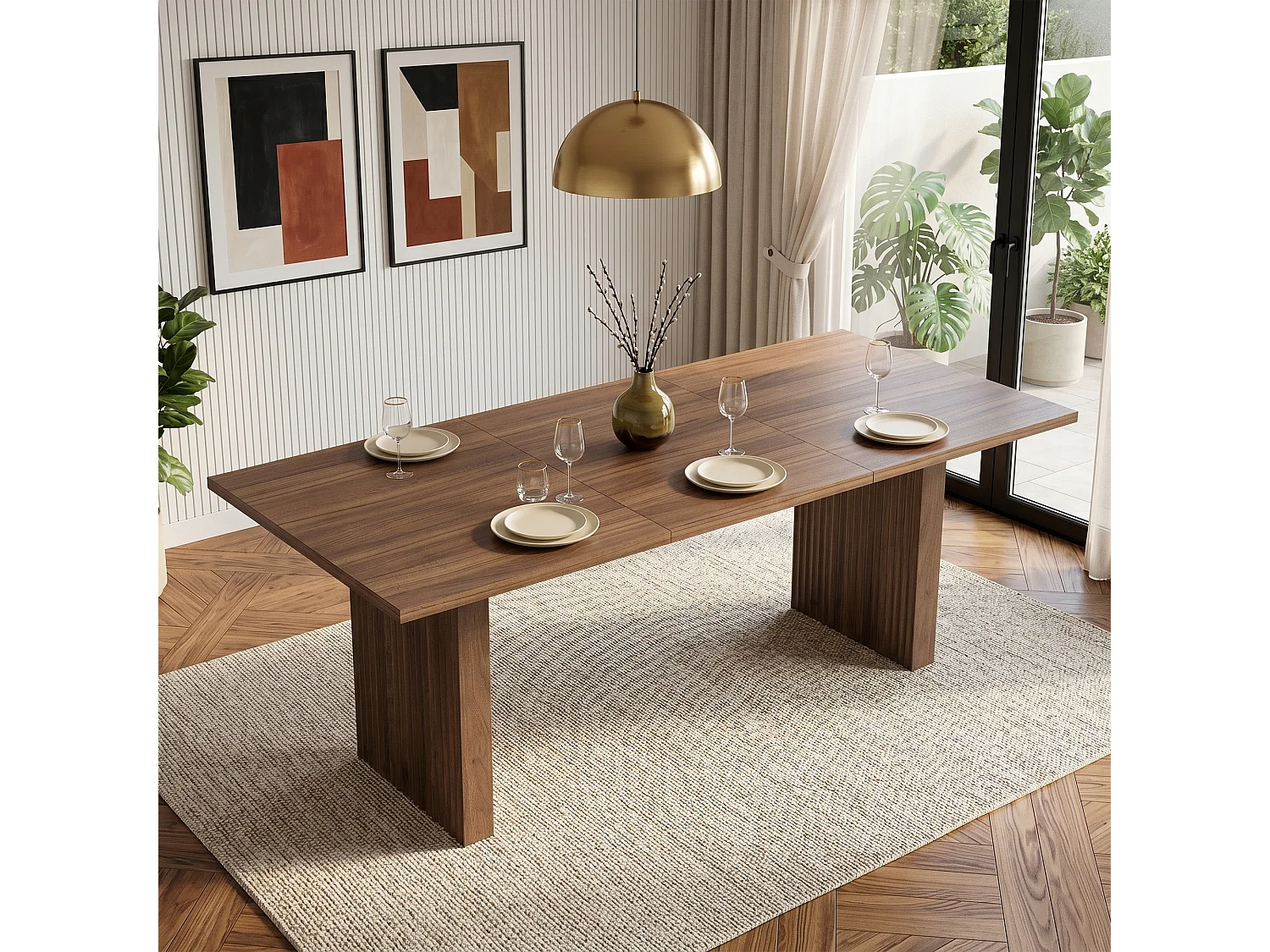 Table à manger extensible 140-200x90X75 cm, pou 6 à 8 personnes, rectangulaire,MDF,noyer