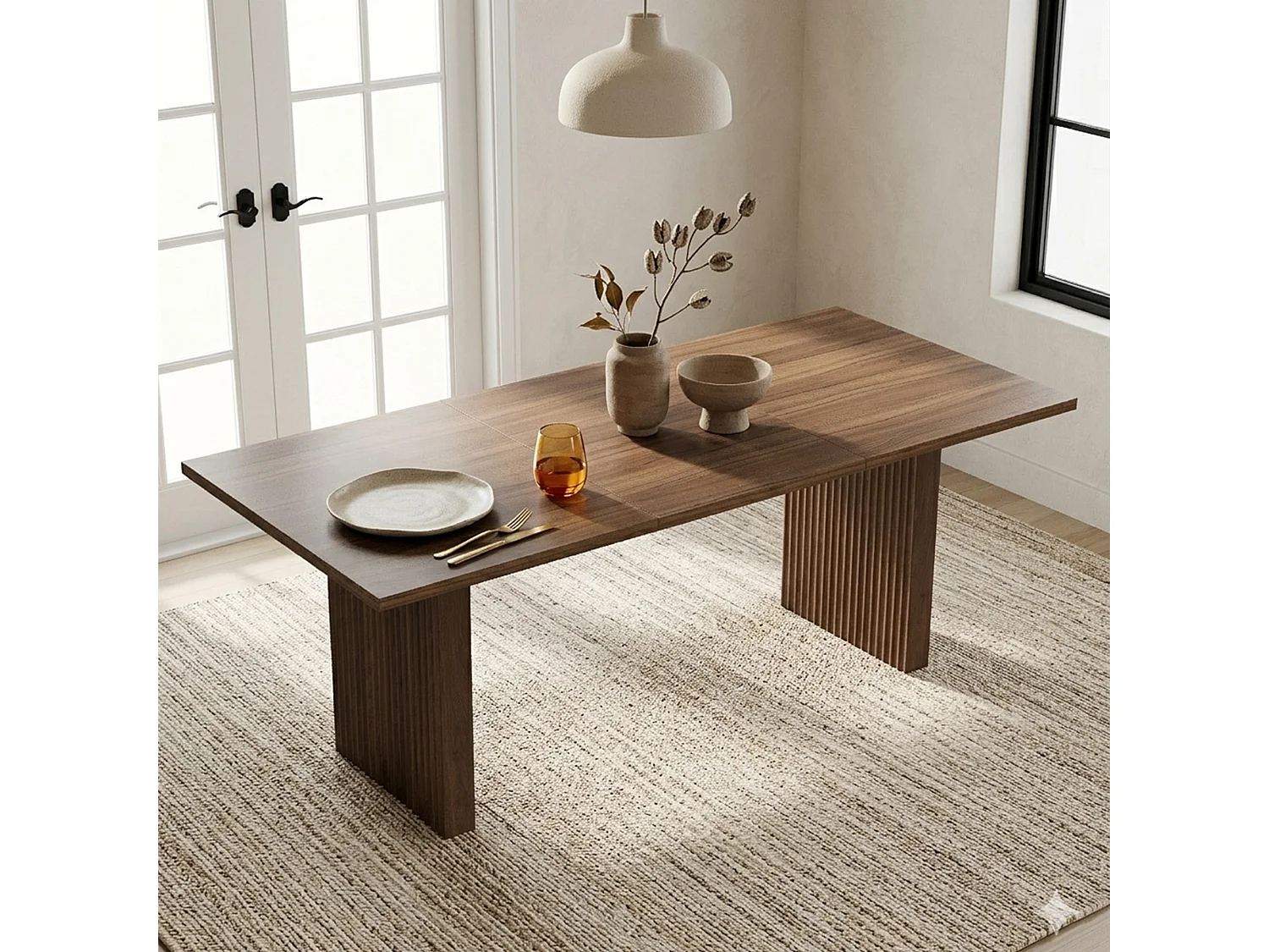 Table à manger extensible 140-200x90X75 cm, pou 6 à 8 personnes, rectangulaire,MDF,noyer
