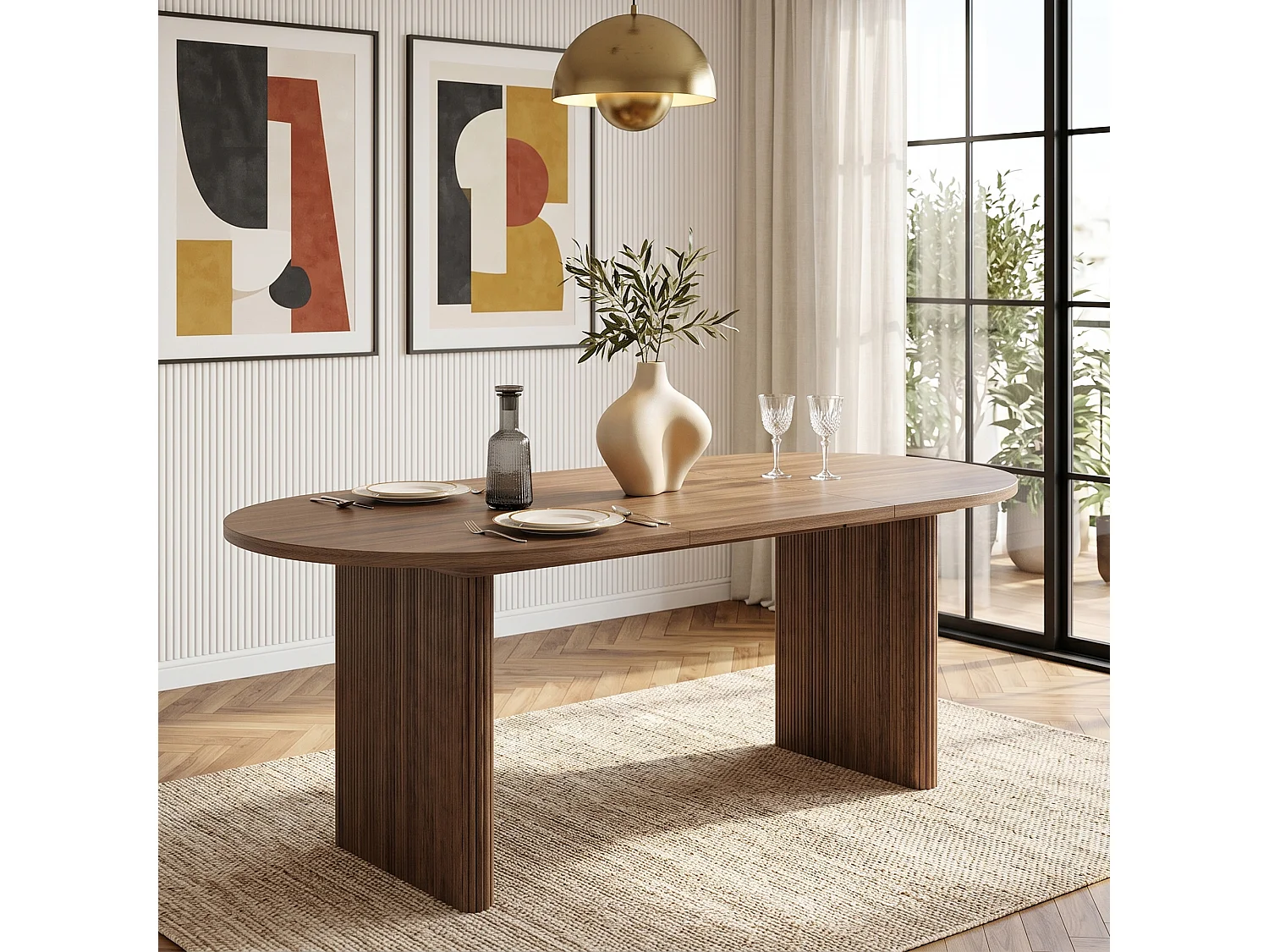 Table de repas extensible 140-200x90x75 cm cm, pour 6 à 8 personnes, coins arrondis, style simple, noyer