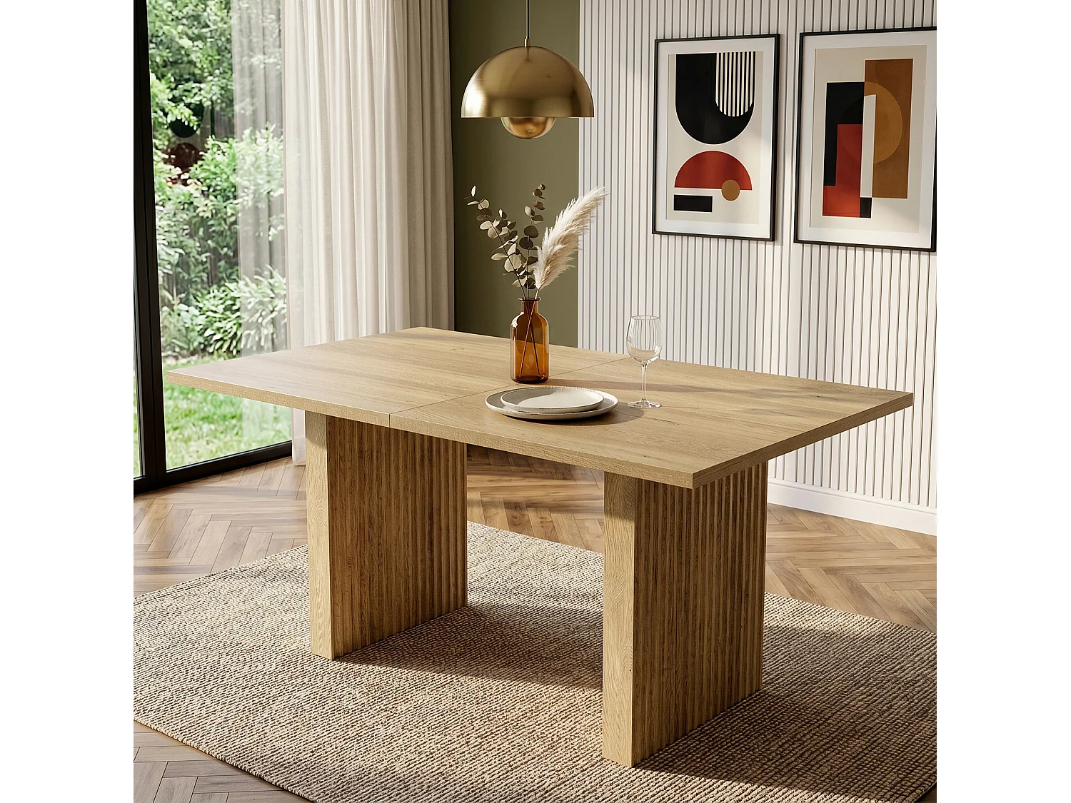Table à manger extensible rectangulaire 140-200x90 cm 6-8 personnes plateau épais 3 cm MDF chêne naturel