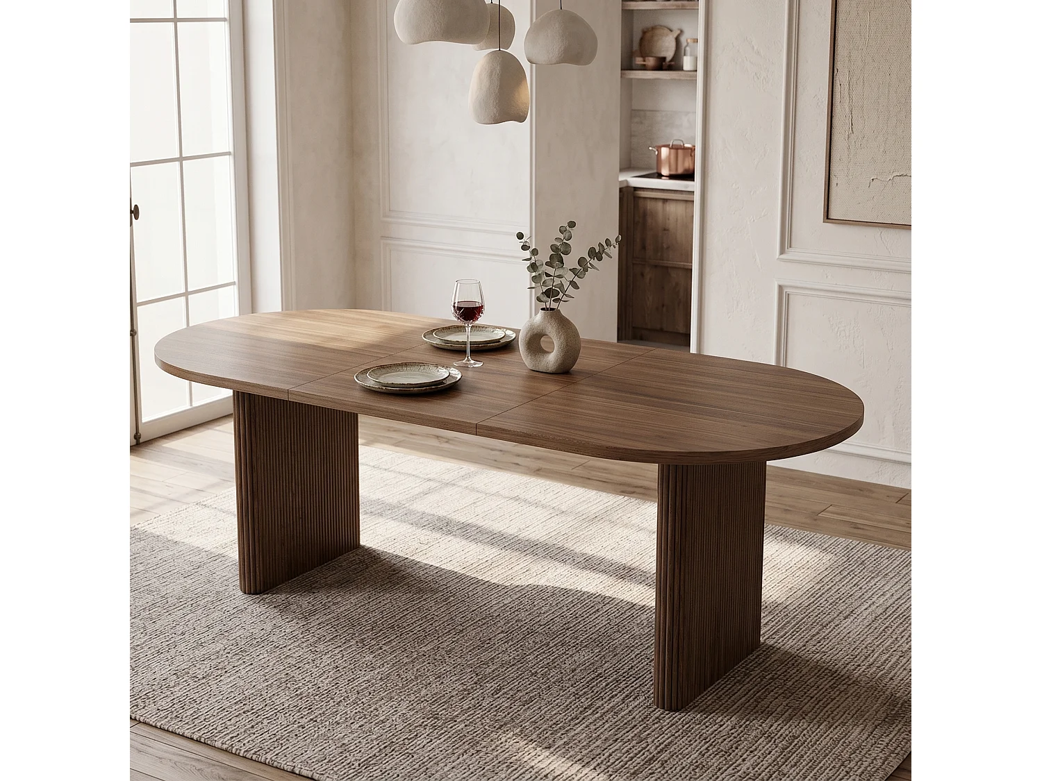Table à manger extensible 140-200x90 cm 6-8 personnes plateau épais 3 cm pieds synchronisés MDF noyer