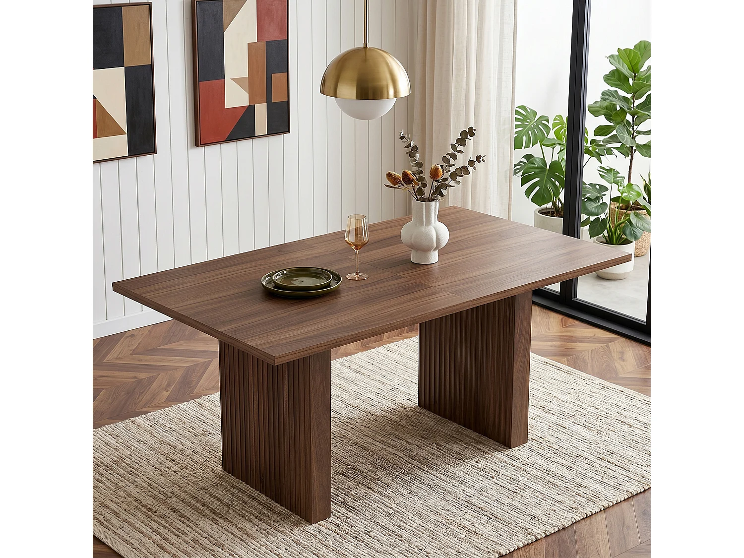 Table à manger extensible rectangulaire 140-200x90 cm 6-8 personnes plateau épais 3 cm MDF noyer