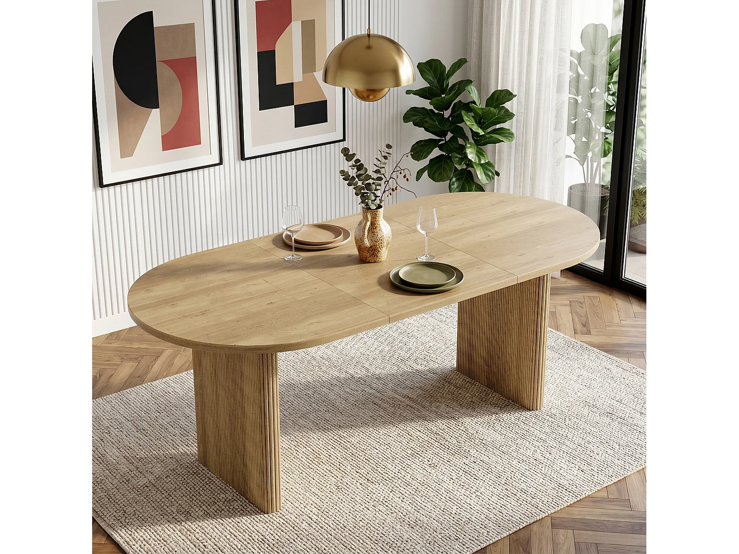 Table à manger extensible 140-200x90 cm 6-8 personnes coins arrondis plateau épais 3 cm MDF chêne naturel