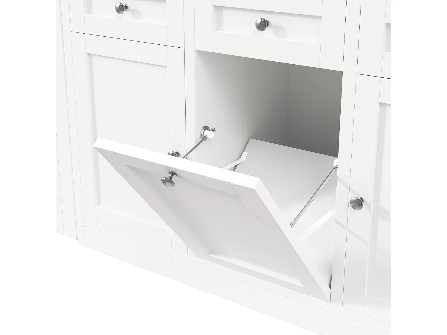 Table de cuisine avec plateau pivotant 120-200 cm rangement tiroirs placards support poubelle MDF blanc bois