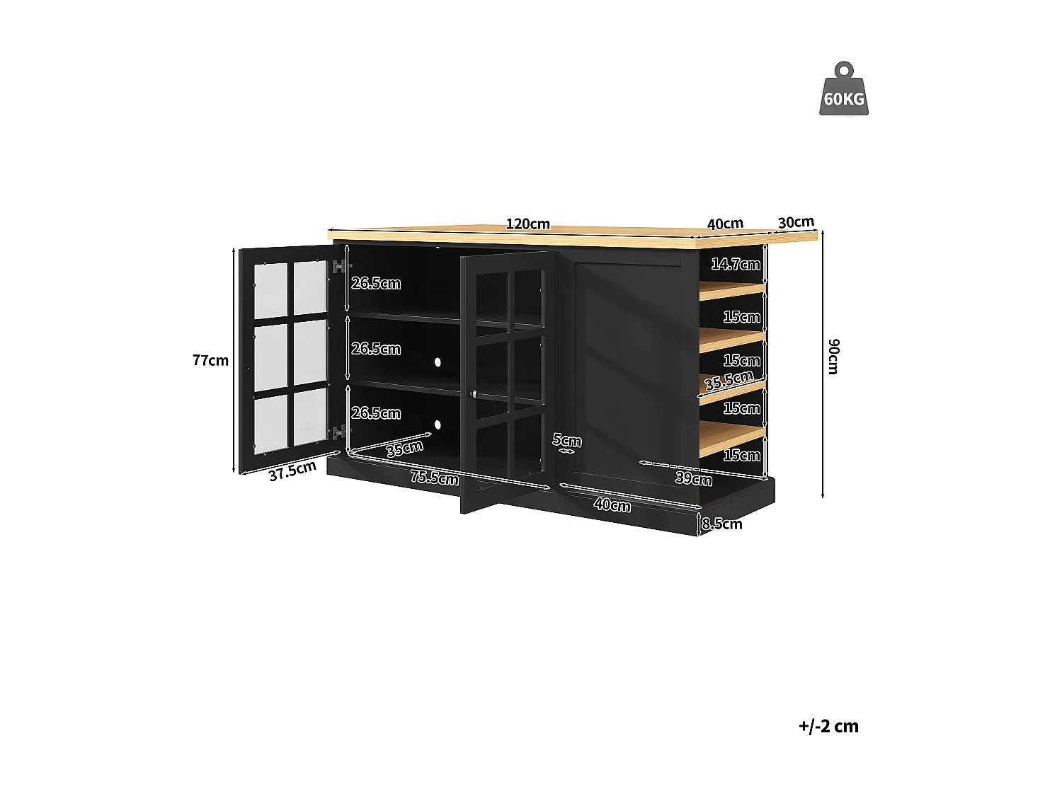 Table de bar pliante 120x40-70x90 cm LED USB range-bouteilles tiroir îlot cuisine MDF nior bois