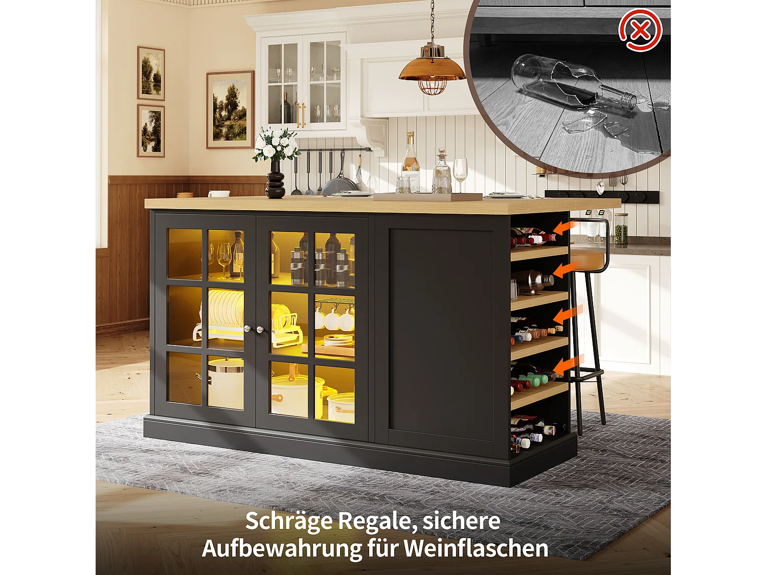 Table de bar pliante 120x40-70x90 cm LED USB range-bouteilles tiroir îlot cuisine MDF nior bois