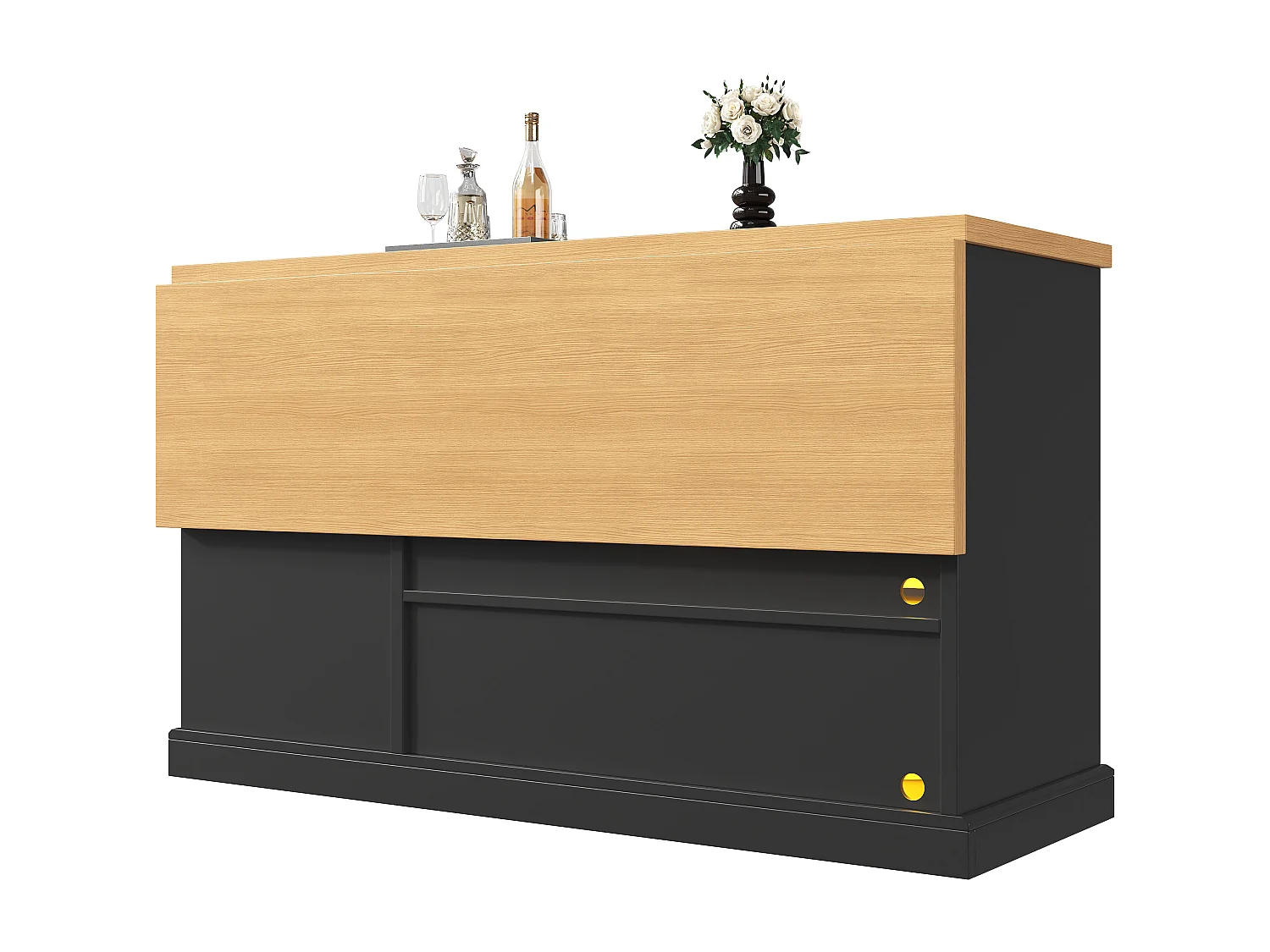 Table de bar pliante 120x40-70x90 cm LED USB range-bouteilles tiroir îlot cuisine MDF nior bois