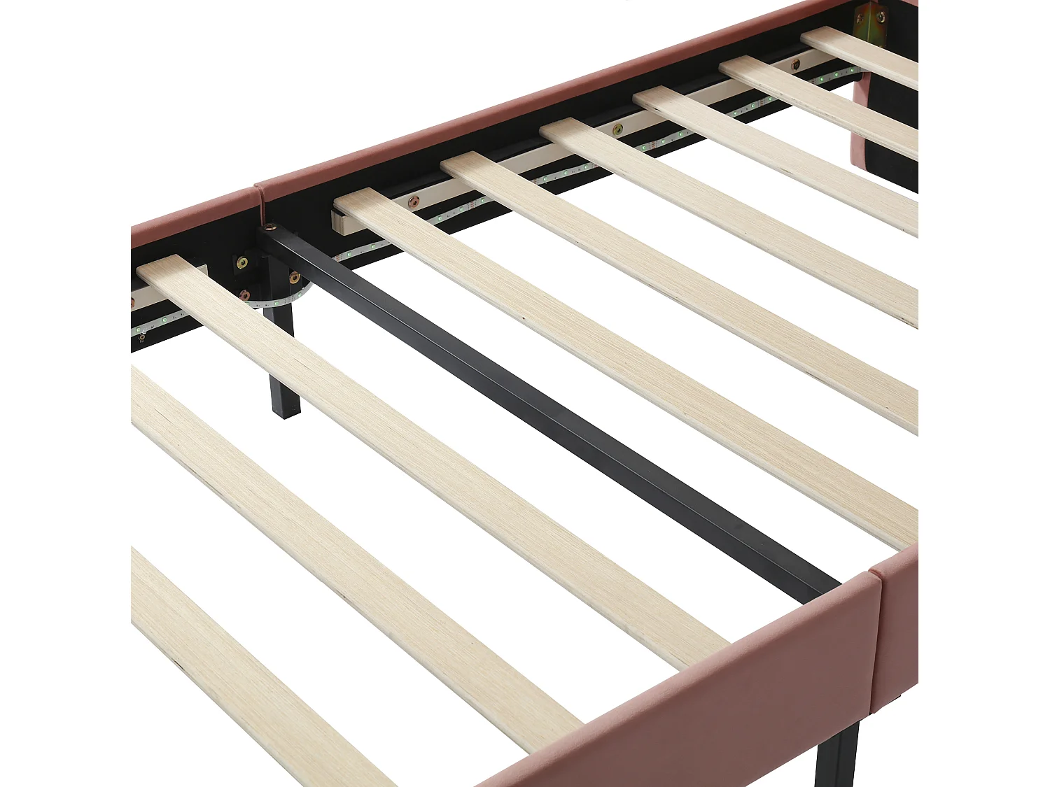Lit Enfant 90x200 cm avec Tête de Lit Nœud Papillon - Bande LED Réglable, Sommier à Lattes et Rembourrage Velours - Pour Chambre Fille - Beige et Rose