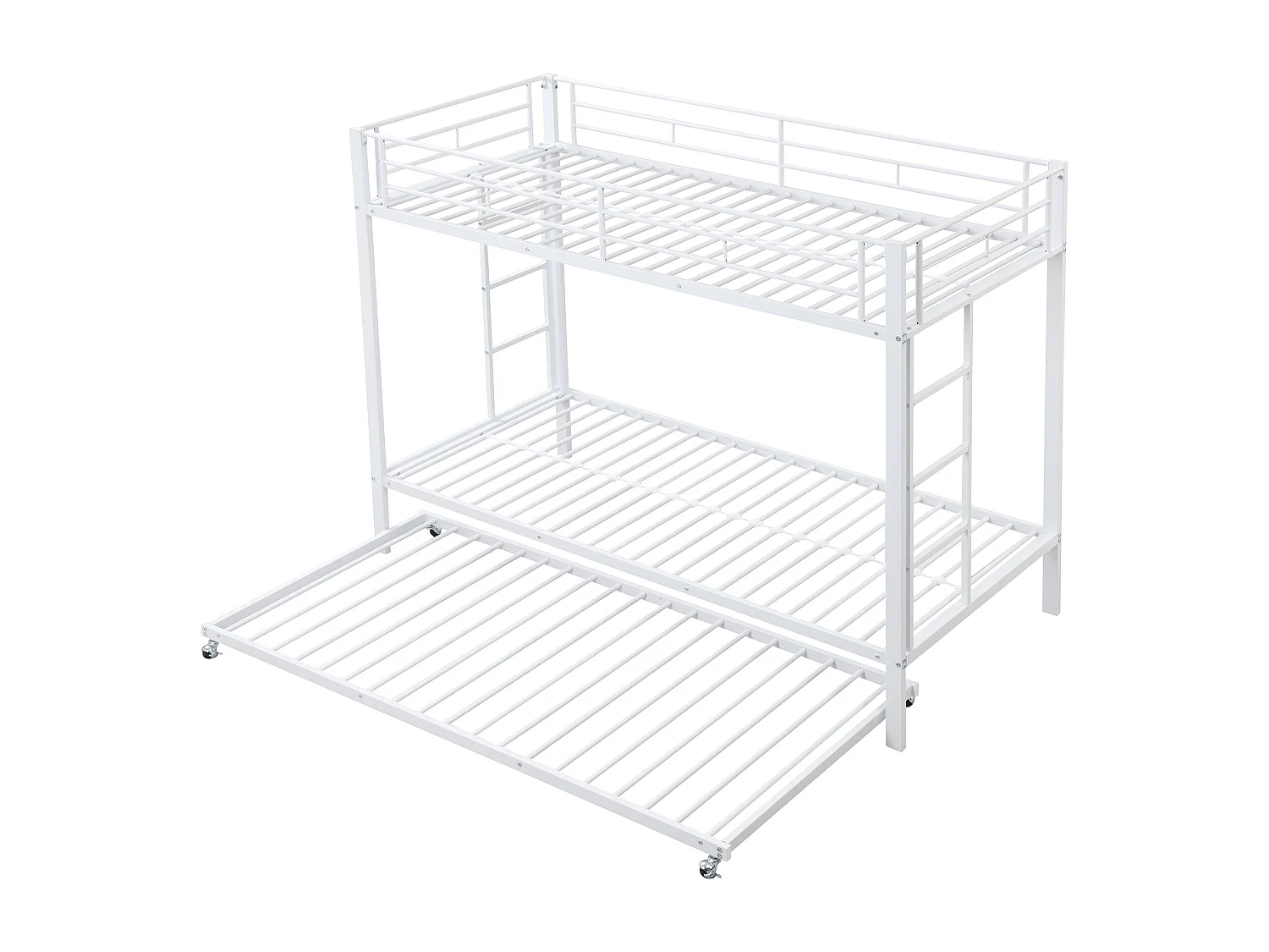 Lit Superposé Métal 90x200 cm avec Lit Gigogne Escamotable et Barrière Sécurité Haute  - Structure Renforcée Blanc - Capacité 120kg