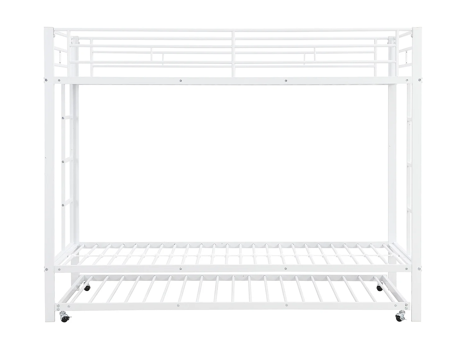 Lit Superposé Métal 90x200 cm avec Lit Gigogne Escamotable et Barrière Sécurité Haute  - Structure Renforcée Blanc - Capacité 120kg