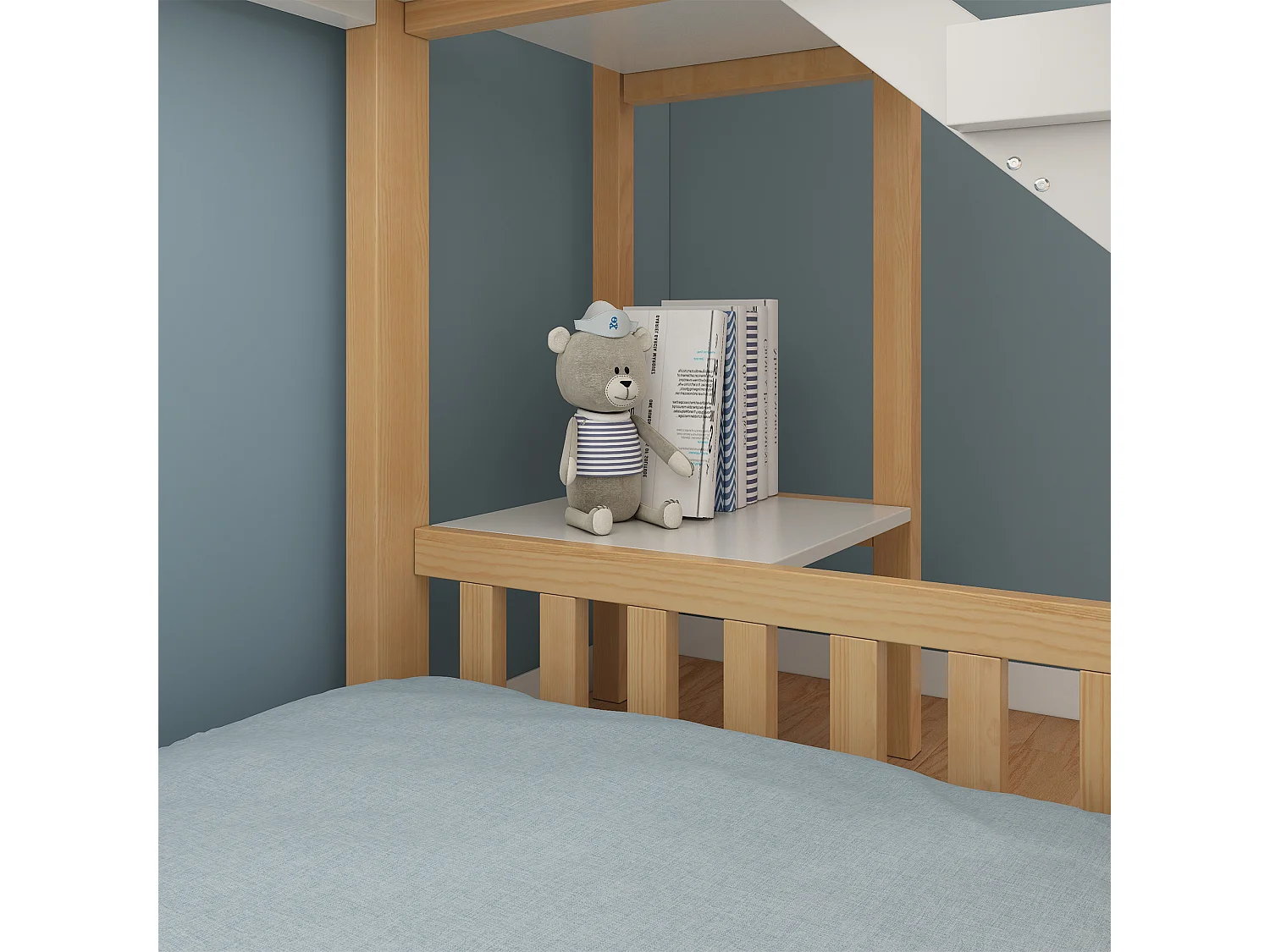 Lit superposé enfant 90x200 cm Lit cabane avec toboggan échelle sécurisée, certifié EN747, naturel