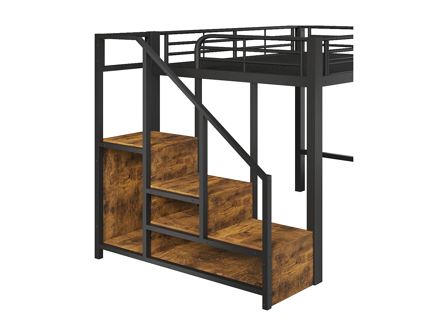 Lit mezzanine 140x200 pour chambre enfant et ado avec rangements - métal noir