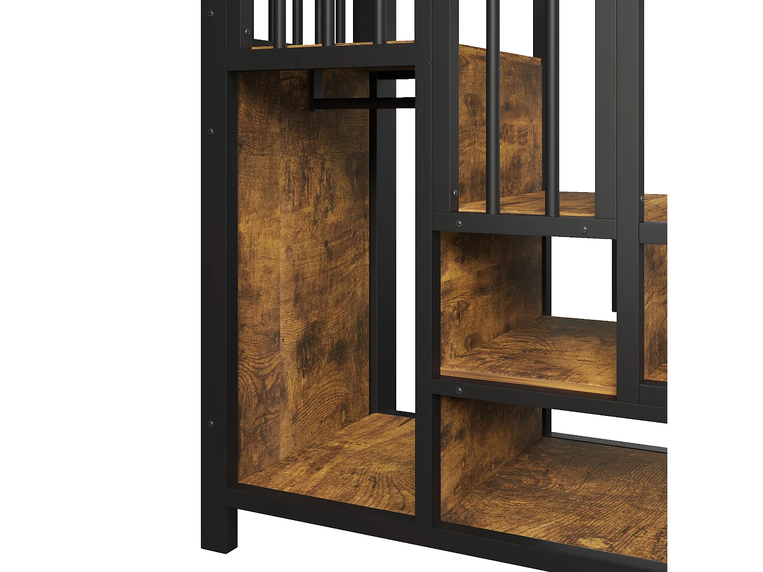 Lit mezzanine 90x200 cm avec escalier, commode à tiroirs et grand espace libre - métal noir