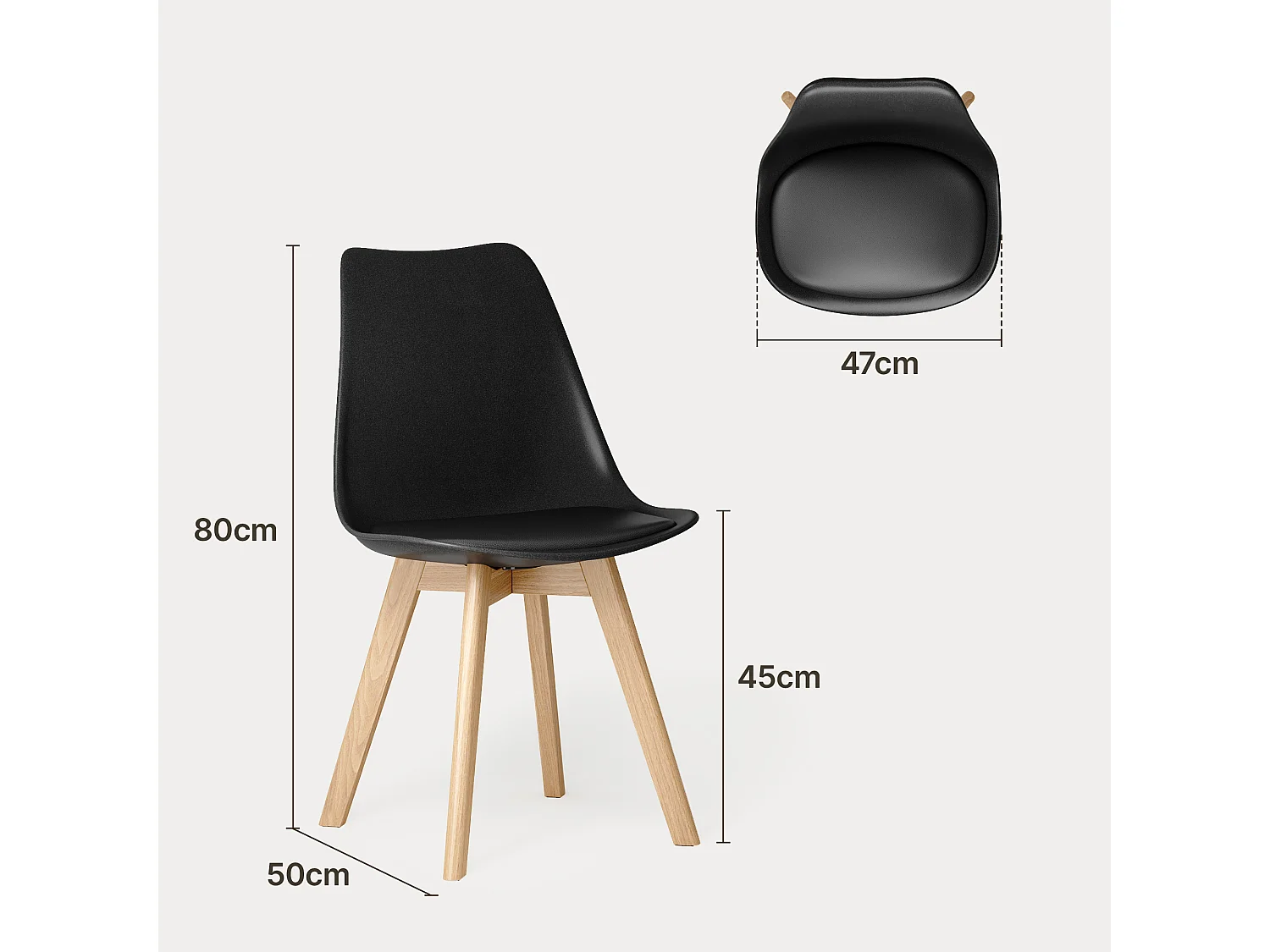 Chaise de cuisine 2 places noire,design scandinave moderne,dossier ergonomique,pieds en bois massif,assise rembourrée imperméable