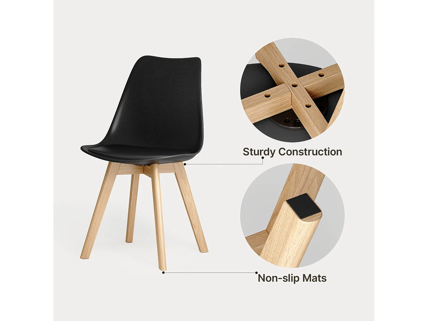 Chaise de cuisine 2 places noire,design scandinave moderne,dossier ergonomique,pieds en bois massif,assise rembourrée imperméable