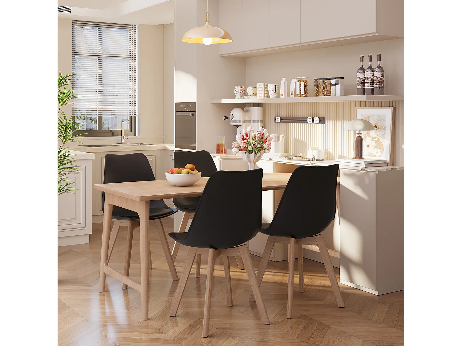 Chaise de cuisine 2 places noire,design scandinave moderne,dossier ergonomique,pieds en bois massif,assise rembourrée imperméable
