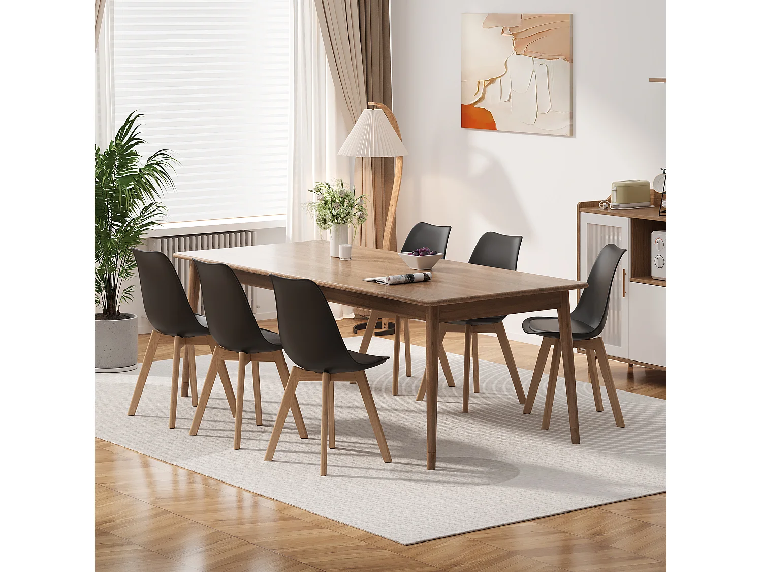 Chaise de cuisine 2 places noire,design scandinave moderne,dossier ergonomique,pieds en bois massif,assise rembourrée imperméable