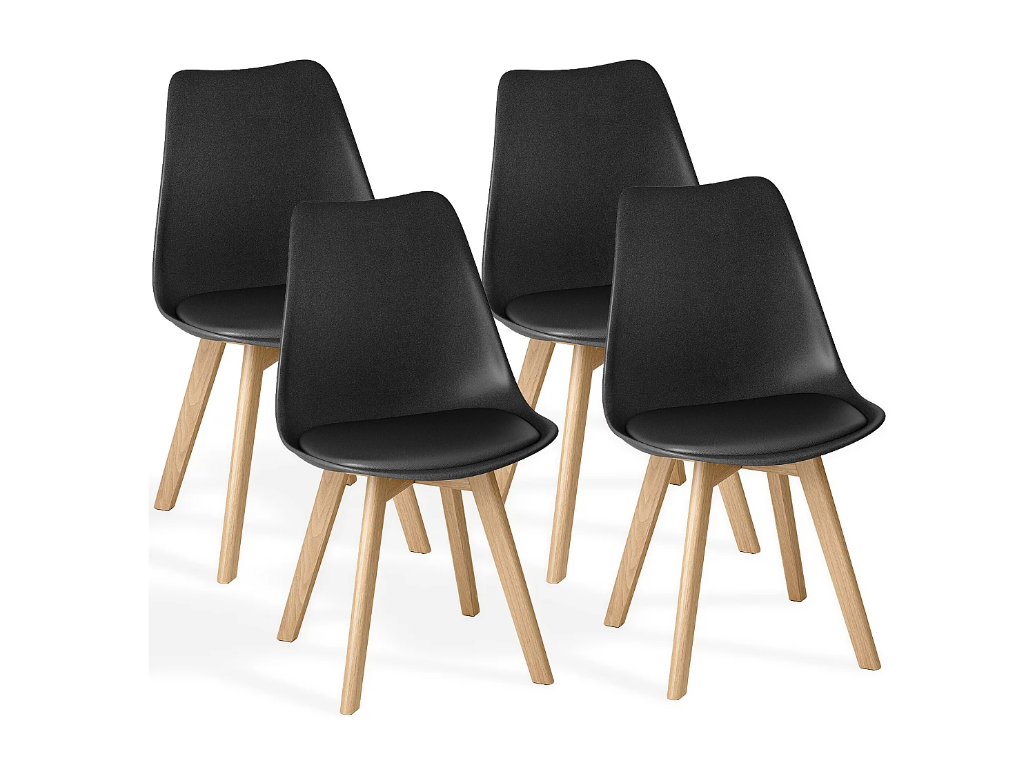 Chaise de cuisine 4 places noire,design scandinave moderne,dossier ergonomique,pieds en bois massif,assise rembourrée imperméable