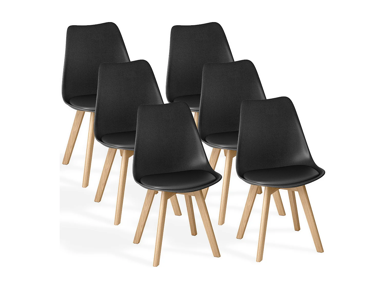 Chaise de cuisine 6 places noire,design scandinave moderne,dossier ergonomique,pieds en bois massif,assise rembourrée imperméable