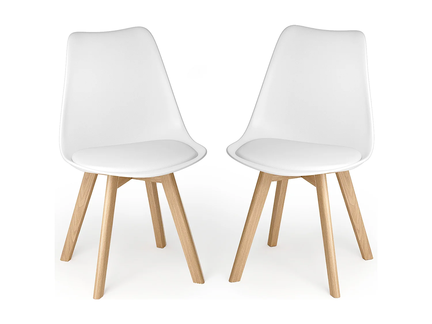 Chaise de cuisine 2 places blanc,design scandinave moderne,dossier ergonomique,pieds en bois massif,assise rembourrée imperméable