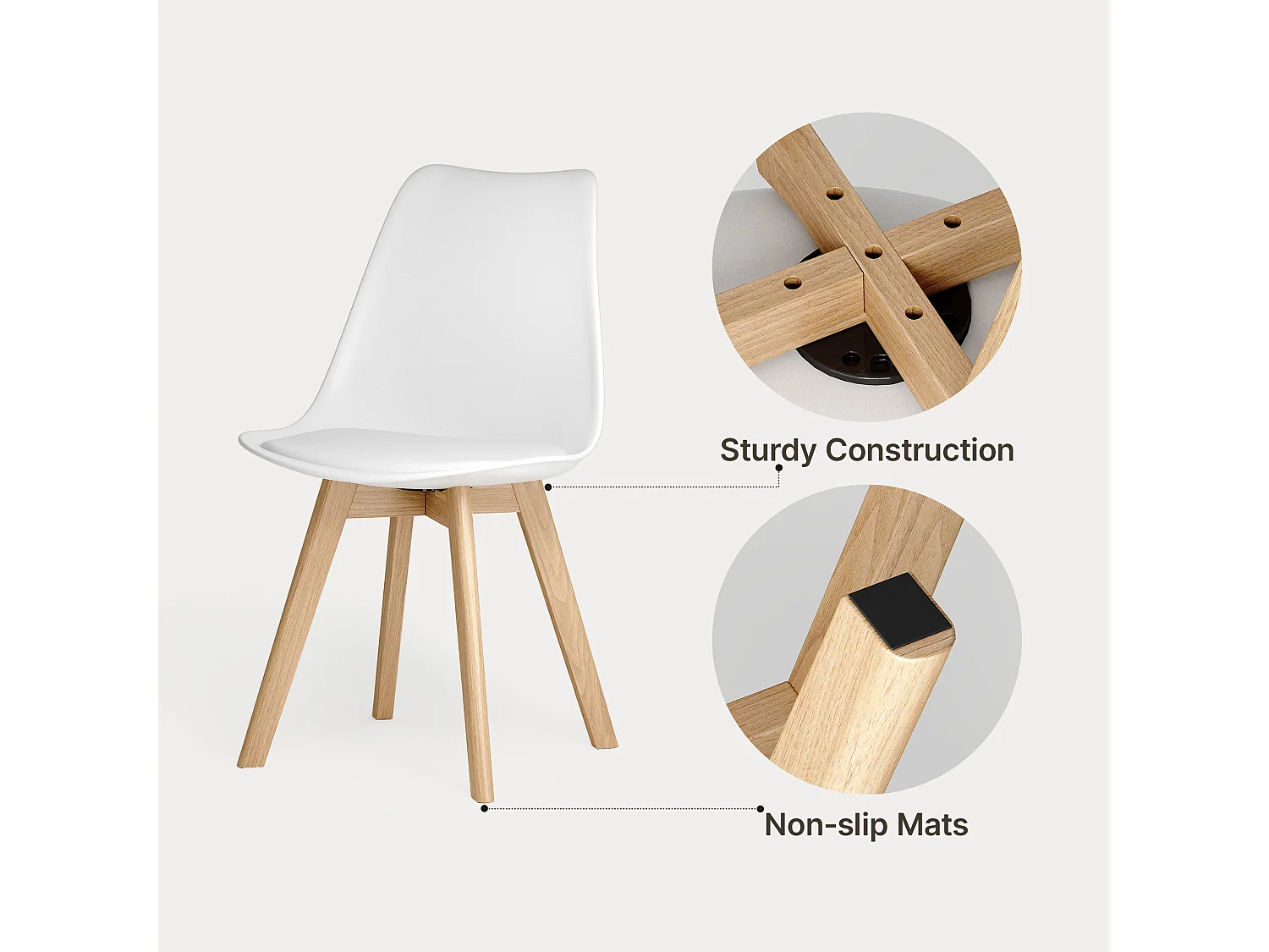 Chaise de cuisine 6 places blanc,design scandinave moderne,dossier ergonomique,pieds en bois massif,assise rembourrée imperméable